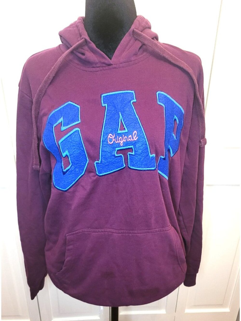 Gap Burgundy Blue L Hoodie Applique Embroidery Preppy Fall Streetwear Logo y2k